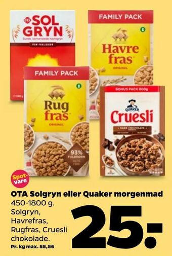 Netto OTA Solgryn eller Quaker morgenmad tilbud