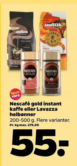 Netto Nescafé gold instant kaffe eller Lavazza helbønner tilbud