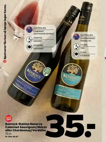 Netto Banrock Station Reserve Cabernet Sauvignon/Shiraz eller Chardonnay/Verdelho tilbud