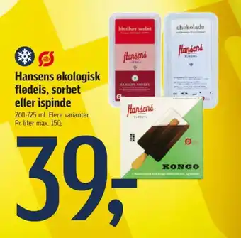 Føtex Hansens økologisk flødeis, sorbet eller ispinde tilbud