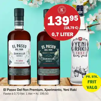 Købmandsgården El Paseo Del Ron Premium, Xperimento, Yeni Raki tilbud