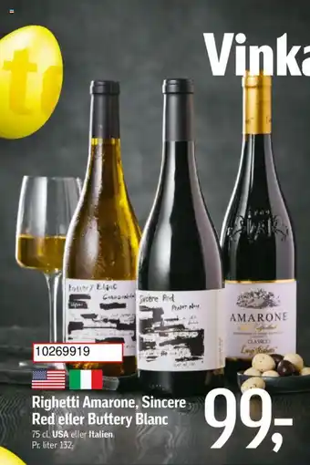 Føtex Righetti Amarone, Sincere Red eller Buttery Blanc tilbud