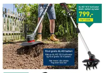 AL-KO 18 V kultivator ekskl. batteri og lader