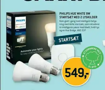 XL-BYG Philips hue white 9w startsæt med 2 lyskilder tilbud