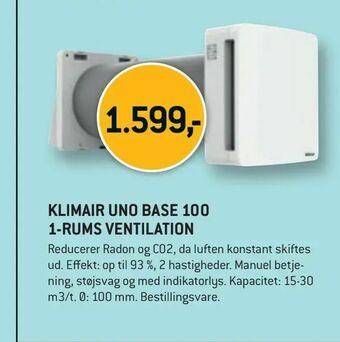 Klimair uno base 100 1-rums ventilation