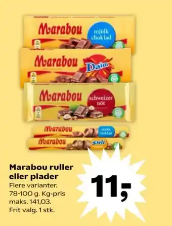 Kvickly Marabou ruller eller plader tilbud