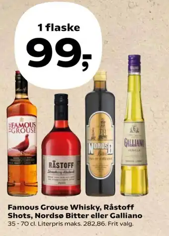 Kvickly Famous Grouse Whisky, Råstoff Shots, Nordsø Bitter eller Galliano tilbud