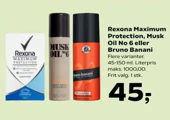 Kvickly Rexona Maximum Protection, Musk Oil No 6 eller Bruno Banani tilbud