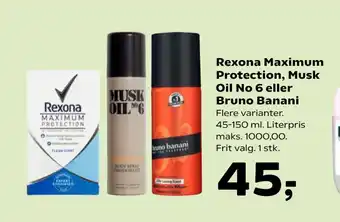 SuperBrugsen Rexona Maximum Protection, Musk Oil No 6 eller Bruno Banani tilbud