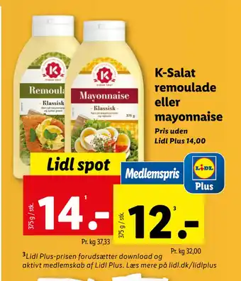 Lidl K-Salat remoulade eller mayonnaise tilbud