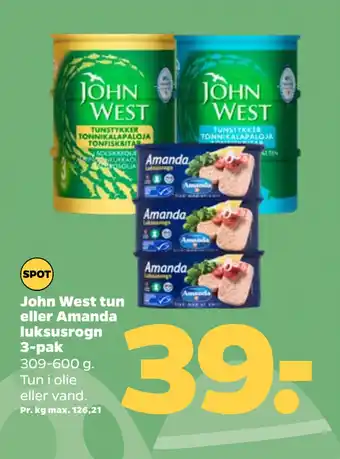 John West tun eller Amanda luksusrogn 3-pak