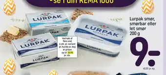 Rema 1000 Lurpak smør, smørbar eller let smør 200 g tilbud