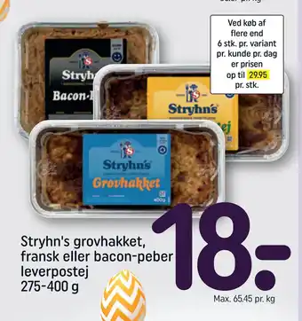 Rema 1000 Stryhn's grovhakket, fransk eller bacon-peber leverpostej 275-400 g tilbud