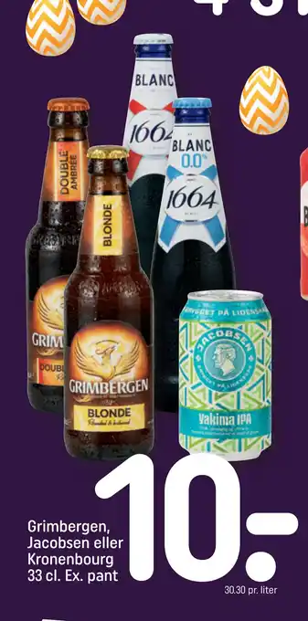 REMA 1000 Grimbergen, Jacobsen eller Kronenbourg 33 cl. Ex. pant tilbud