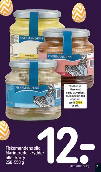 REMA 1000 Fiskemandens sild Marinerede, krydder eller karry 250-550 g tilbud