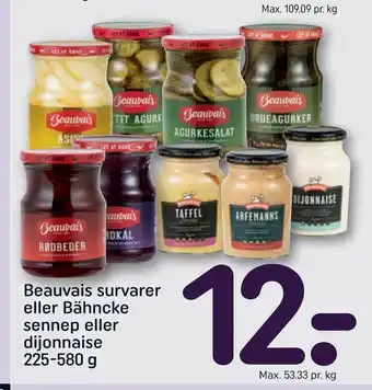 REMA 1000 Beauvais survarer eller Bähncke sennep eller dijonnaise 225-580 g tilbud