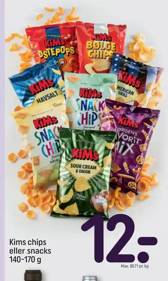 Rema 1000 Kims chips eller snacks 140-170 g tilbud