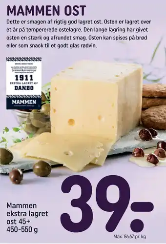 REMA 1000 Mammen ekstra lagret ost 45+ 450-550 g tilbud