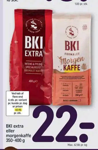 Rema 1000 BKI extra eller morgenkaffe 350-400 g tilbud