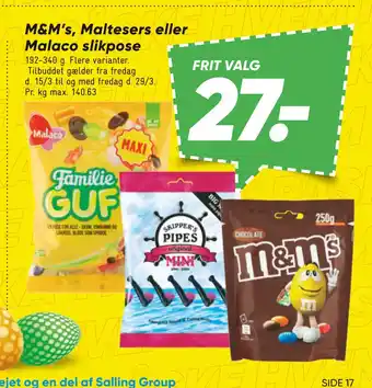 Bilka M&M’s, Maltesers eller Malaco slikpose tilbud