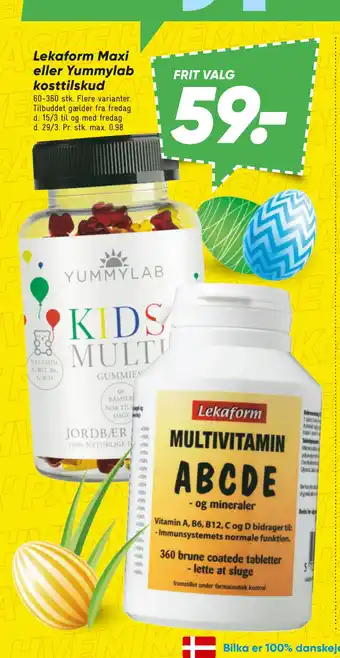 Bilka Lekaform Maxi eller Yummylab kosttilskud tilbud