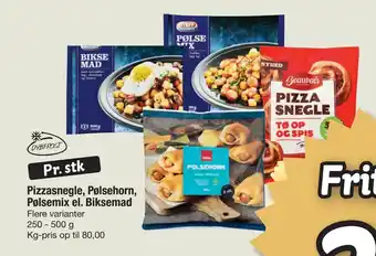 Pizzasnegle, Pølsehorn, Pølsemix el. Biksemad
