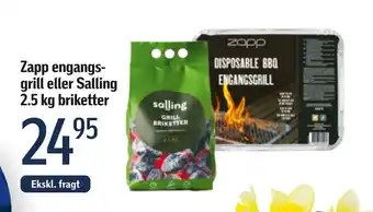 Føtex Zapp engangsgrill eller Salling 2.5 kg briketter tilbud