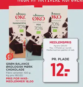 MENY GRØN BALANCE ØKOLOGISK MØRK CHOKOLADE tilbud