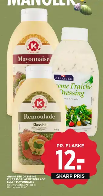 MENY GRAASTEN DRESSING ELLER K-SALAT REMOULADE ELLER MAYONNAISE tilbud