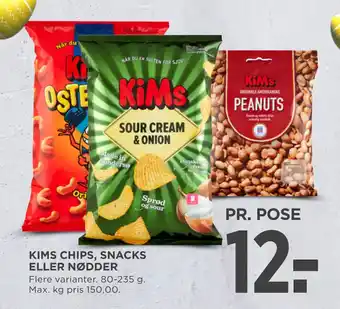 MENY KIMS CHIPS, SNACKS ELLER NØDDER tilbud