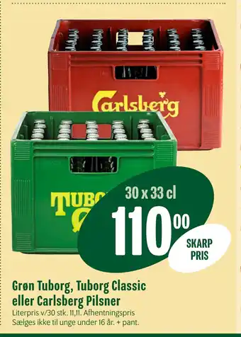 Min Købmand Grøn Tuborg, Tuborg Classic eller Carlsberg Pilsner tilbud