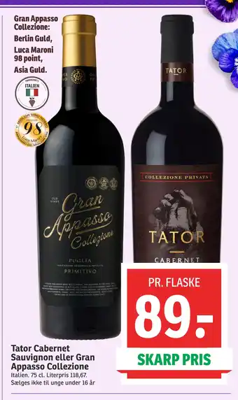 SPAR Tator Cabernet Sauvignon eller Gran Appasso Collezione tilbud