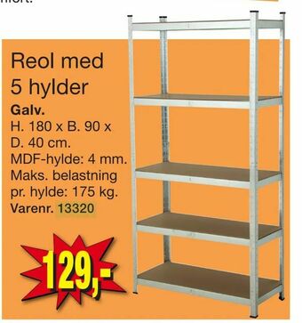 Reol med 5 hylder