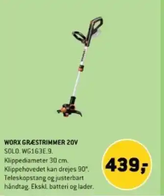 XL-BYG WORX GRÆSTRIMMER 20V tilbud