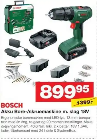 Bauhaus BOSCH Akku Bore-/skruemaskine m. slag 18V tilbud