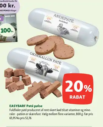 Maxi Zoo EASYBARF Paté pølse tilbud