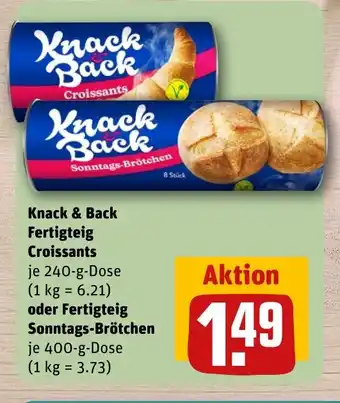 REWE DE Knack & Back Fertigteig Croissants oder Fertigteig Sonntags-Brötchen tilbud
