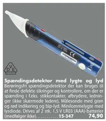 Spændingsdetektor med lygte og lyd