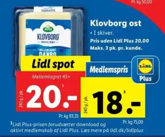 Lidl Klovborg ost tilbud