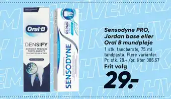Bilka Sensodyne PRO, Jordan base eller Oral B mundpleje tilbud