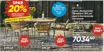Bilka Kerteminde havebord 150 cm med 6 Kerteminde havestole tilbud