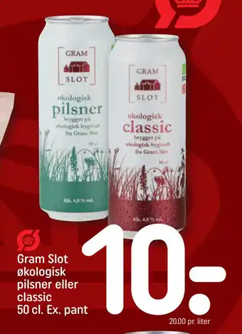 Rema 1000 Gram Slot økologisk pilsner eller classic 50 cl. Ex. pant tilbud