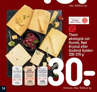 Them økologisk ost Humle, Rød Krystal eller Gudenå Gylden 200-270 g