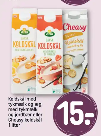 REMA 1000 Koldskål med tykmælk og æg, med tykmælk og jordbær eller Cheasy koldskål 1 liter tilbud