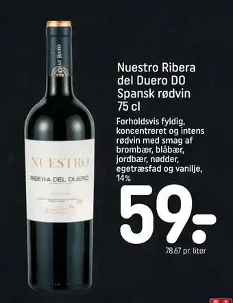 Rema 1000 Nuestro Ribera del Duero DO Spansk rødvin 75 cl tilbud