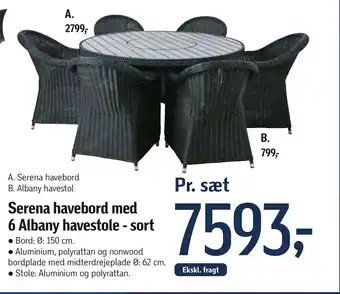 Føtex Serena havebord med 6 Albany havestole - sort tilbud