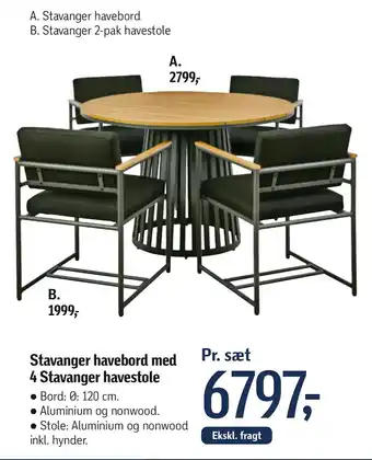 Føtex Stavanger havebord med 4 Stavanger havestole tilbud
