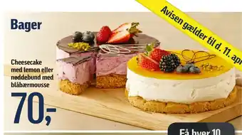 Cheesecake med lemon eller nøddebund med blåbærmousse