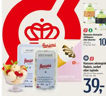Føtex Hansens økologisk flødeis, sorbet eller ispinde tilbud