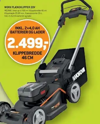 XL-BYG WORX PLÆNEKLIPPER 20V tilbud